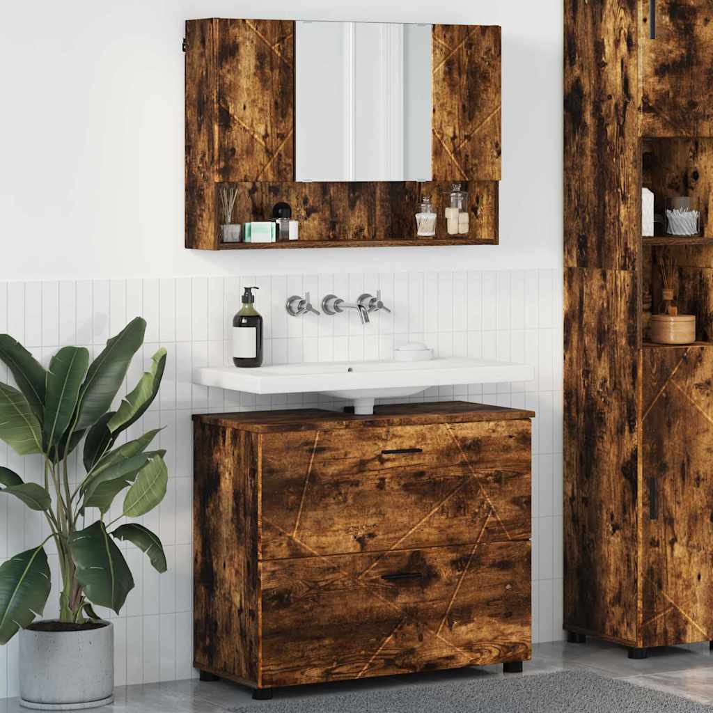 Badezimmermöbel-Set 2 stk. Geräucherte Eiche 76,5 x 35 x 64 cm