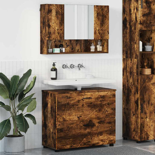 Badezimmermöbel-Set 2 stk. Geräucherte Eiche 76,5 x 35 x 64 cm