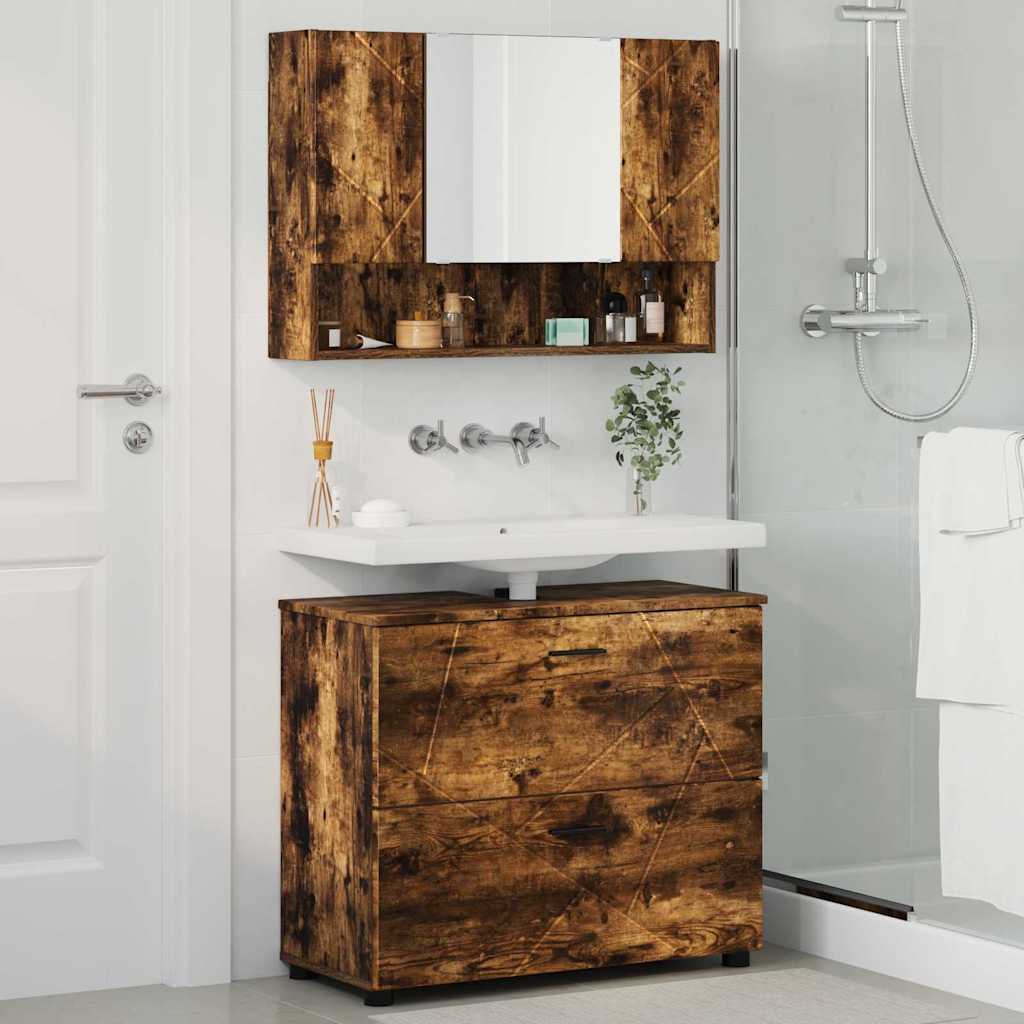 Badezimmermöbel-Set 2 stk. Geräucherte Eiche 76,5 x 35 x 64 cm