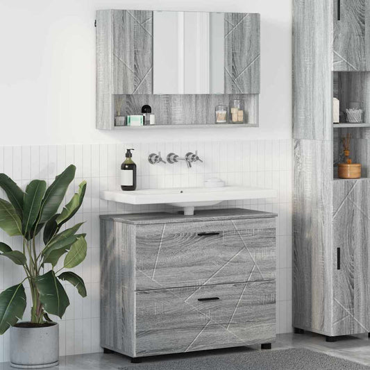 Badezimmermöbel-Set 2 stk. Graues Sonoma 76,5 x 35 x 64 cm