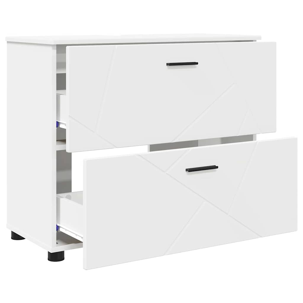 Badezimmermöbel-Set mit Regal 3 pcs Weiß Sperrholz und Metall