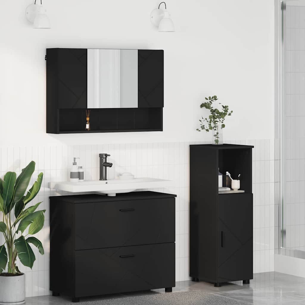 Badezimmermöbel-Set 3 stk. Schwarz 76,5 x 35 x 64 cm