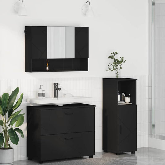 Badezimmermöbel-Set 3 stk. Schwarz 76,5 x 35 x 64 cm