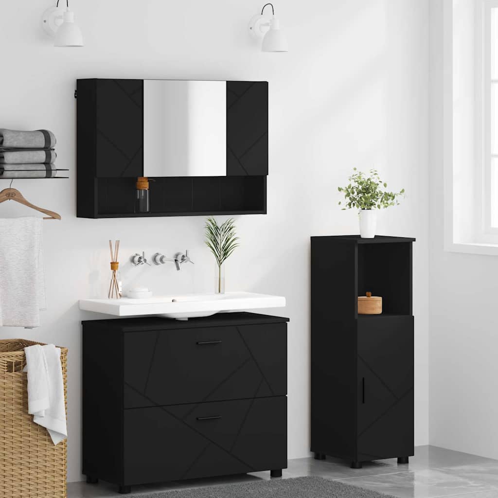 Badezimmermöbel-Set 3 stk. Schwarz 76,5 x 35 x 64 cm