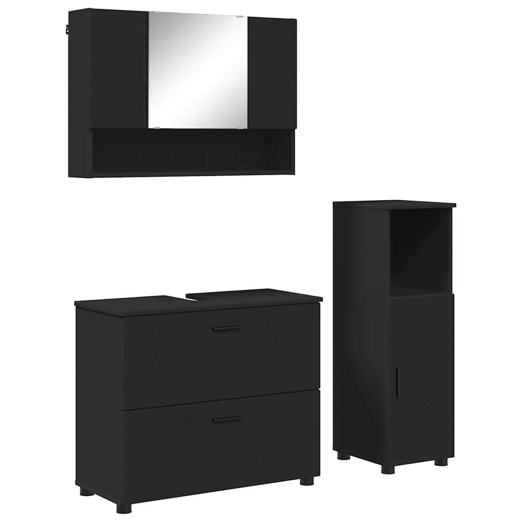 Badezimmermöbel-Set 3 stk. Schwarz 76,5 x 35 x 64 cm