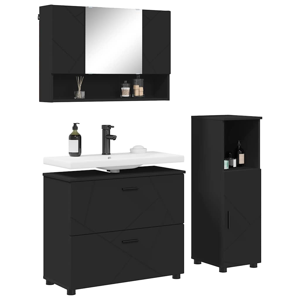 Badezimmermöbel-Set 3 stk. Schwarz 76,5 x 35 x 64 cm