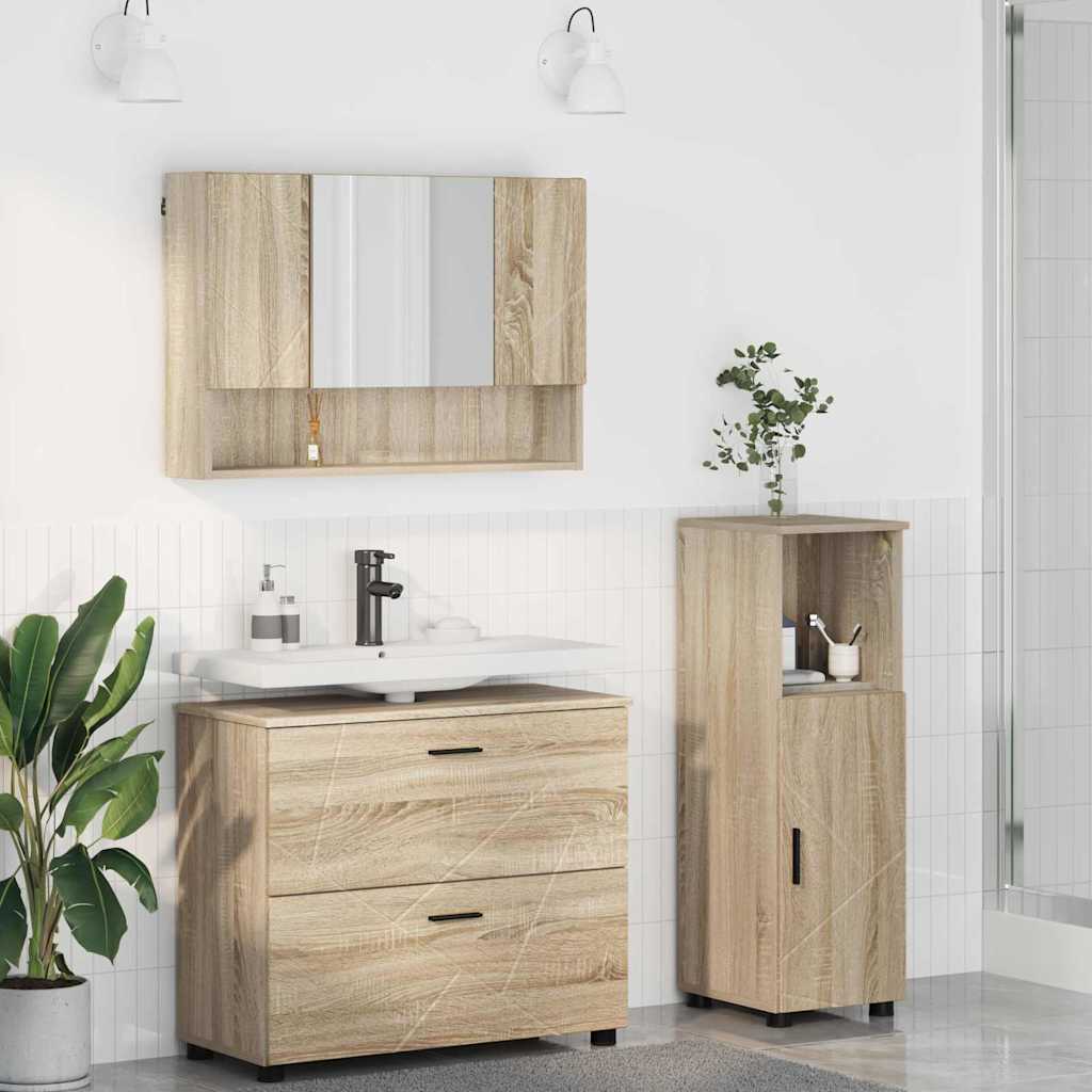 Badezimmermöbel Set mit Regal 3 pcs Sonoma-Eiche Holzwerkstoff