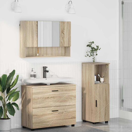 Badezimmermöbel Set mit Regal 3 pcs Sonoma-Eiche Holzwerkstoff