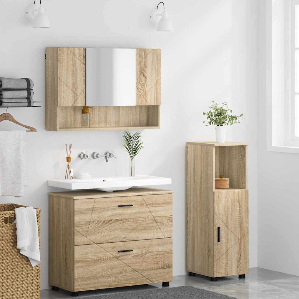Badezimmermöbel Set mit Regal 3 pcs Sonoma-Eiche Holzwerkstoff