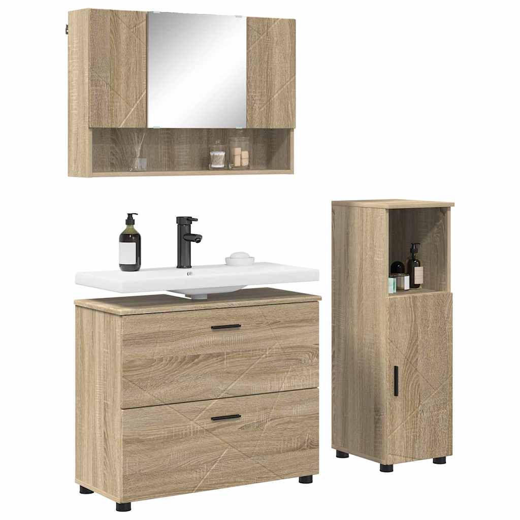 Badezimmermöbel Set mit Regal 3 pcs Sonoma-Eiche Holzwerkstoff
