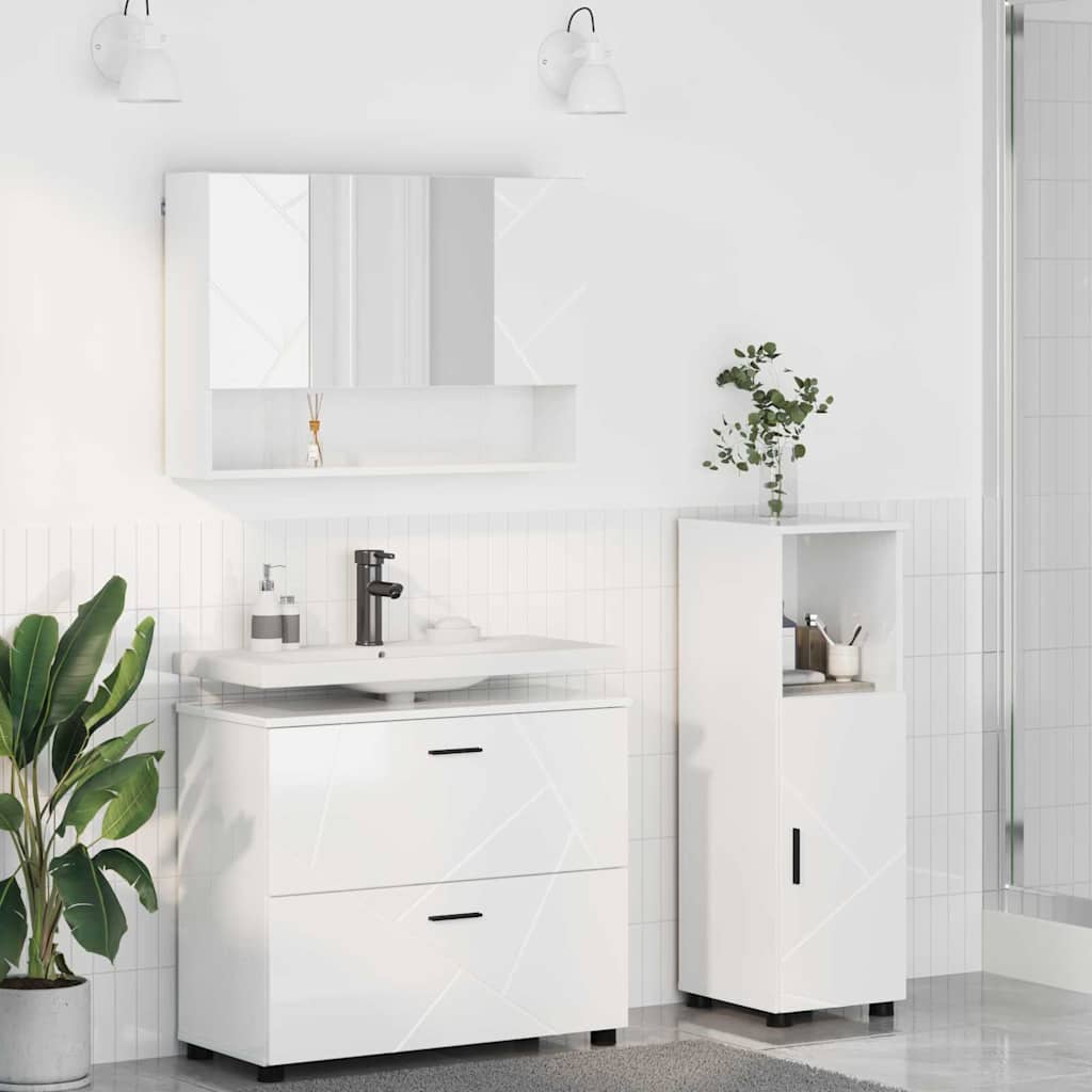 Badezimmermöbel-Set 3 stk. Hochglanz Weiß 76,5 x 35 x 64 cm