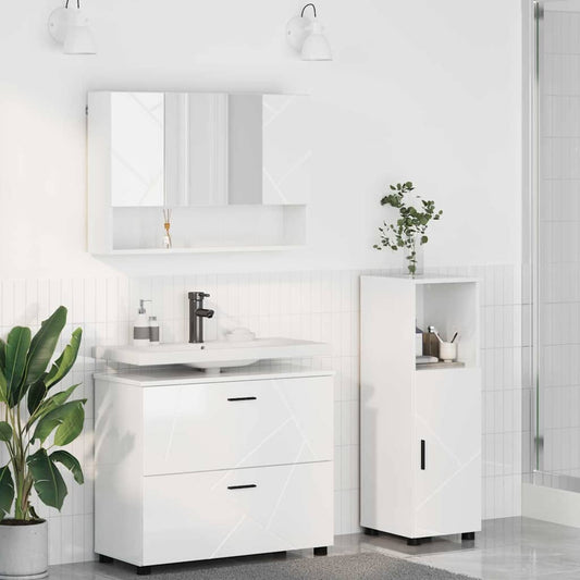 Badezimmermöbel-Set 3 stk. Hochglanz Weiß 76,5 x 35 x 64 cm