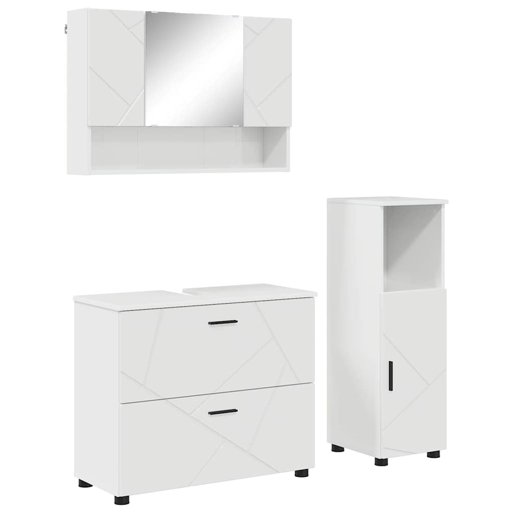 Badezimmermöbel-Set 3 stk. Hochglanz Weiß 76,5 x 35 x 64 cm