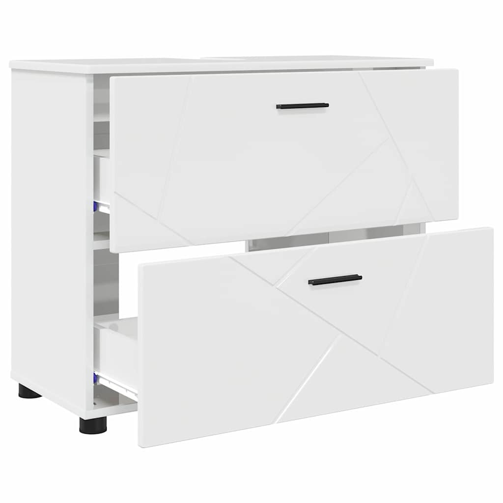 Badezimmermöbel-Set 3 stk. Hochglanz Weiß 76,5 x 35 x 64 cm