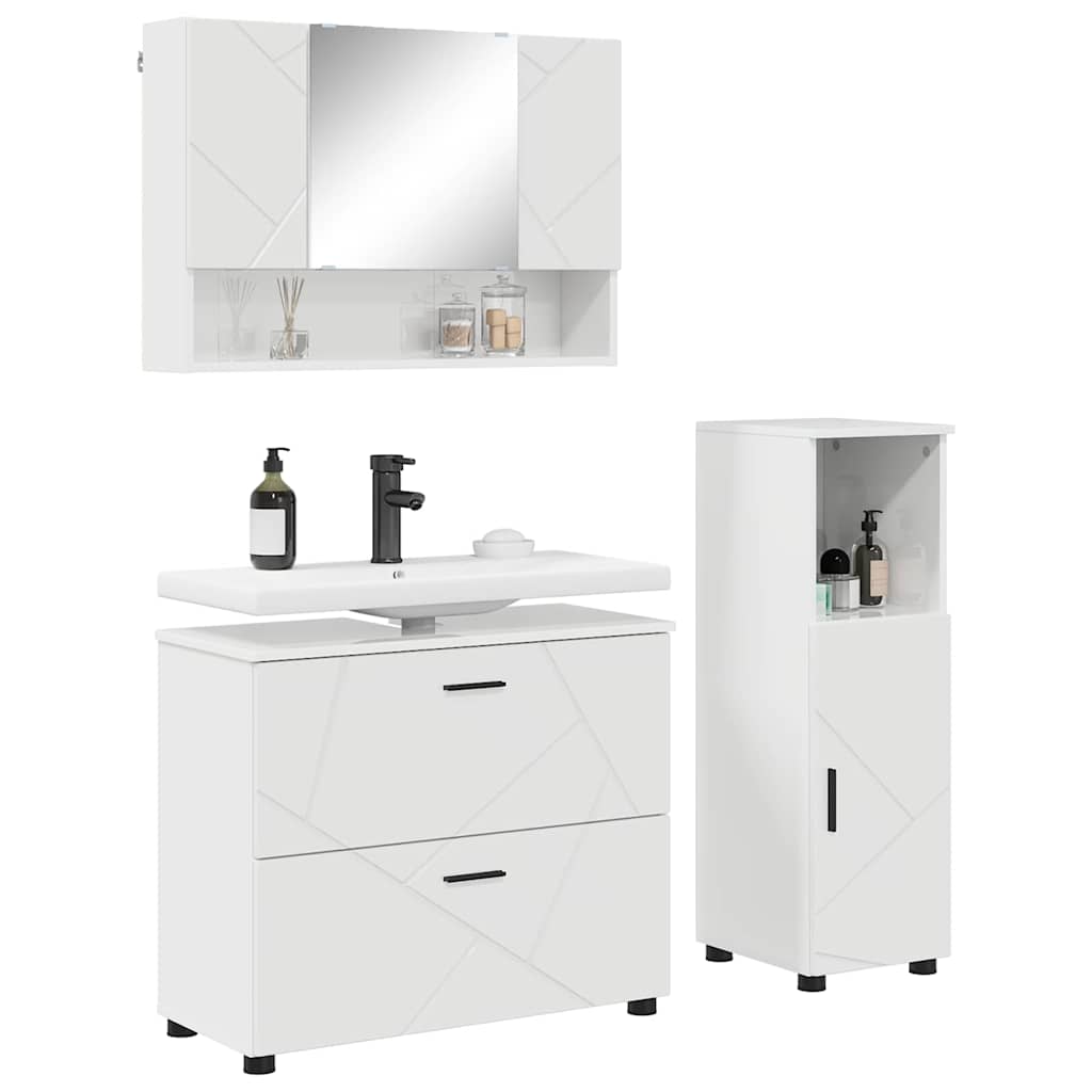 Badezimmermöbel-Set 3 stk. Hochglanz Weiß 76,5 x 35 x 64 cm