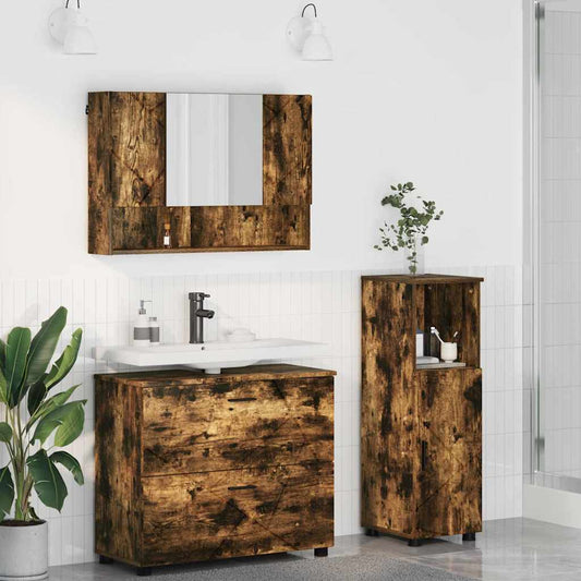 Badezimmermöbel Set mit Regal 3 pcs Räuchereiche Holzwerkstoff