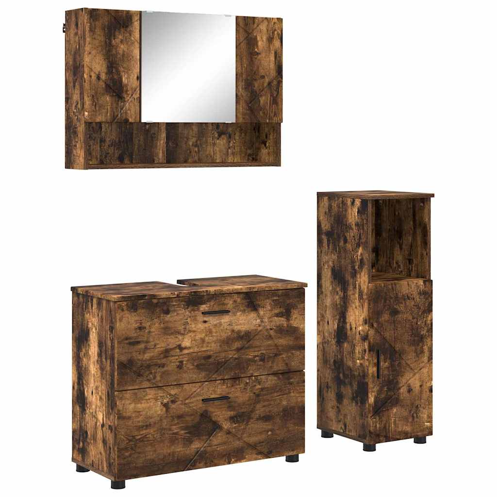Badezimmermöbel-Set 3 stk. Geräucherte Eiche 76,5 x 35 x 64 cm