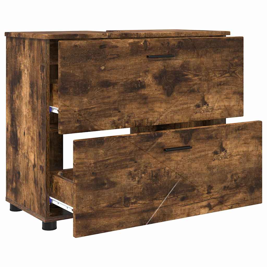 Badezimmermöbel Set mit Regal 3 pcs Räuchereiche Holzwerkstoff