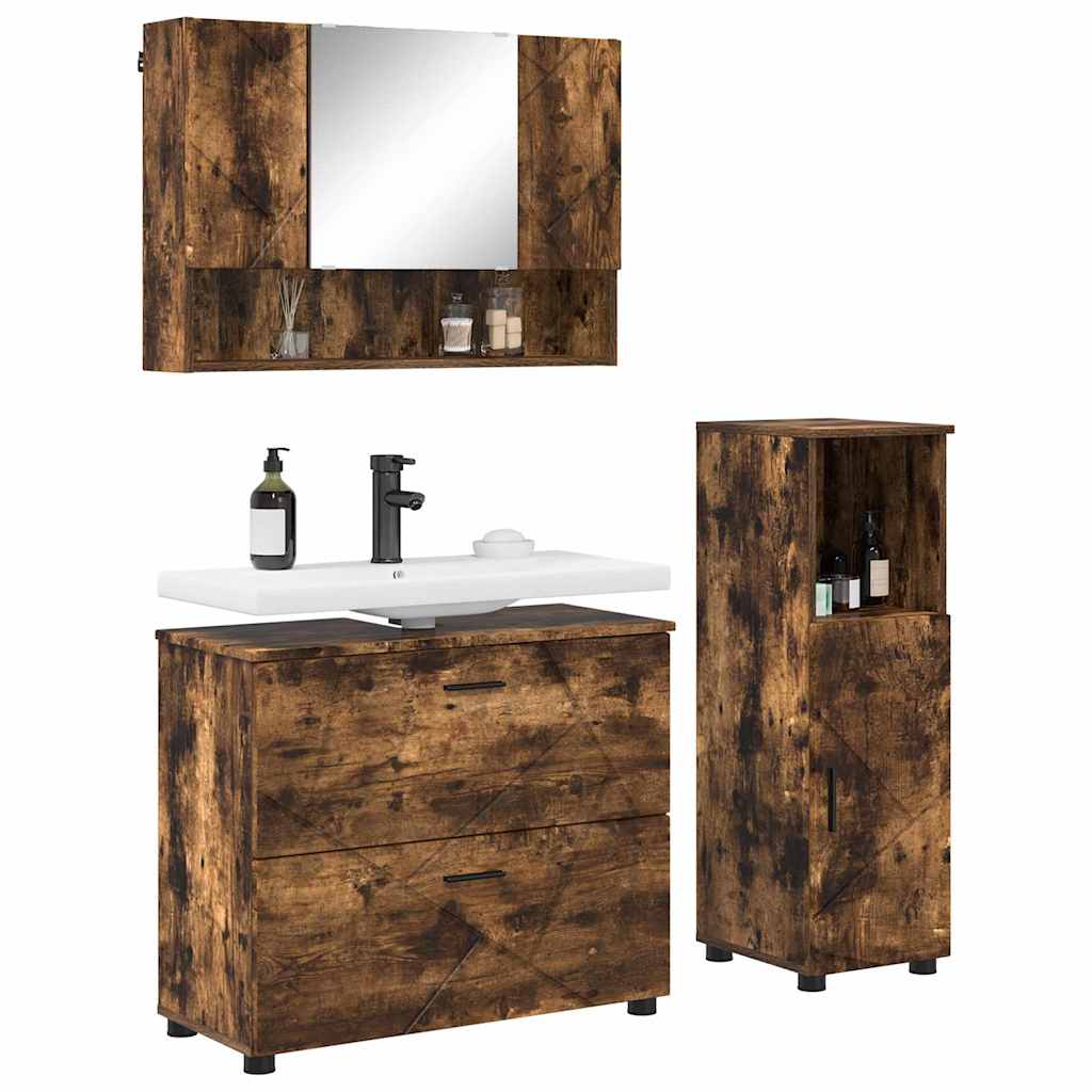 Badezimmermöbel-Set 3 stk. Geräucherte Eiche 76,5 x 35 x 64 cm