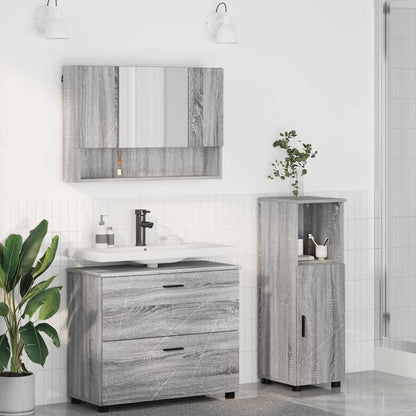 Badezimmermöbel-Set 3 Stk. Sonoma-Grau Sperrholz und Metall