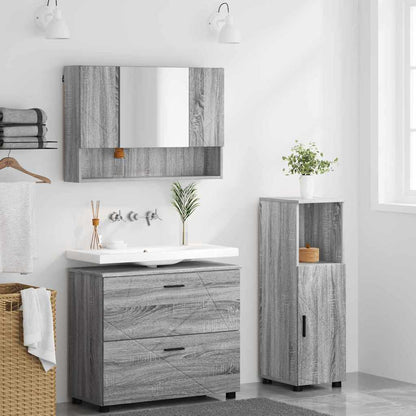 Badezimmermöbel-Set 3 Stk. Sonoma-Grau Sperrholz und Metall
