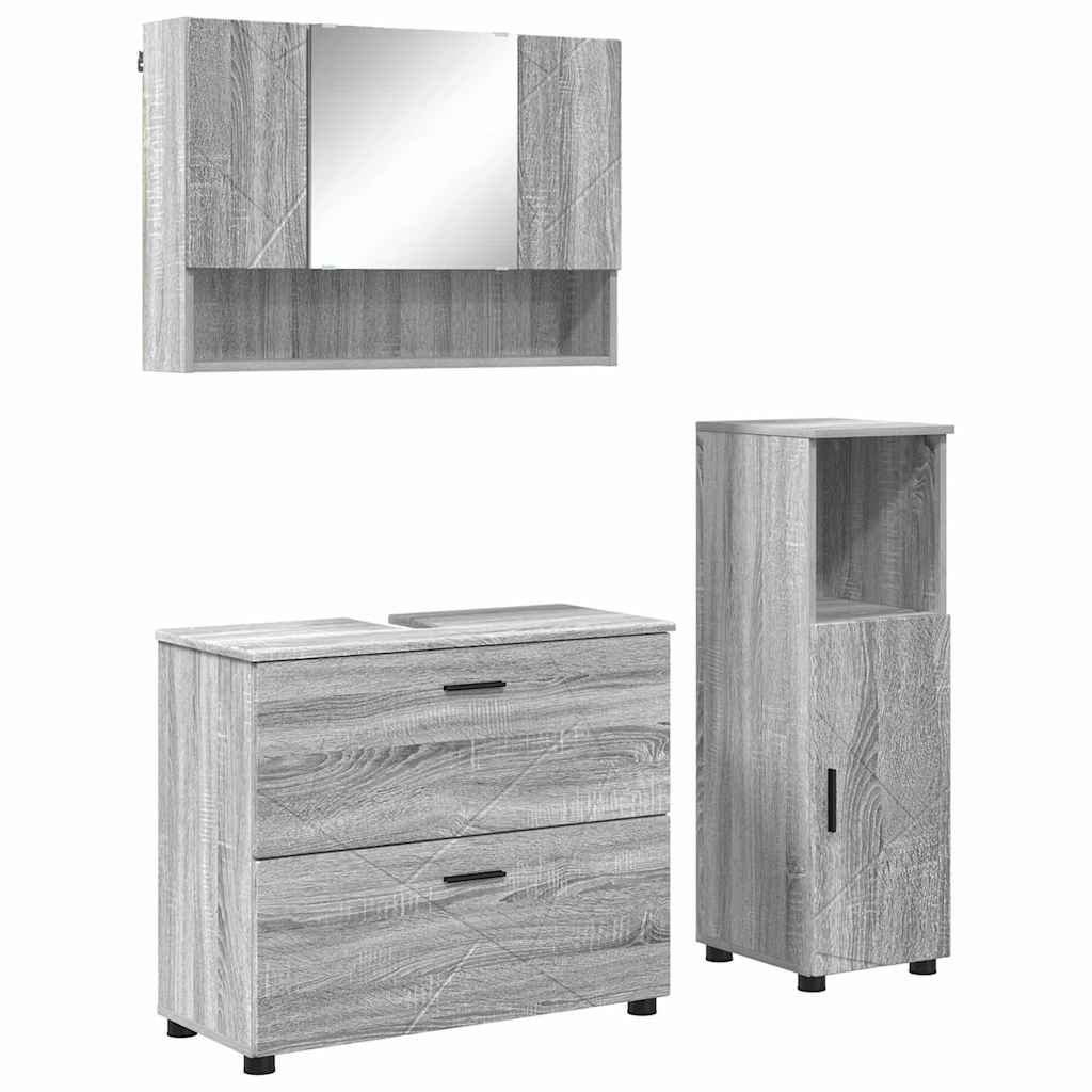 Badezimmermöbel Set mit Regal 3 pcs Grau Sonoma Holzwerkstoff