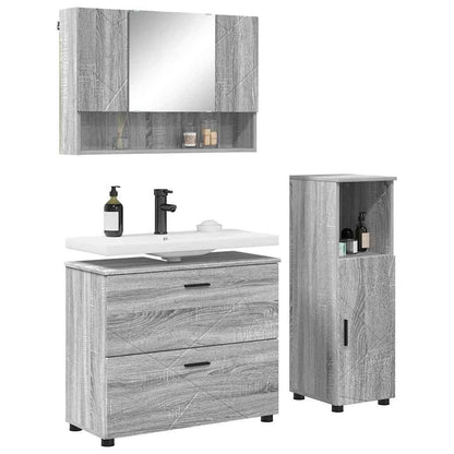 Badezimmermöbel-Set 3 Stk. Sonoma-Grau Sperrholz und Metall