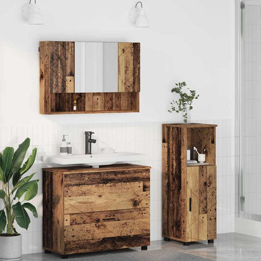 Badezimmermöbel-Set 3 stk. Altholz 76,5 x 35 x 64 cm