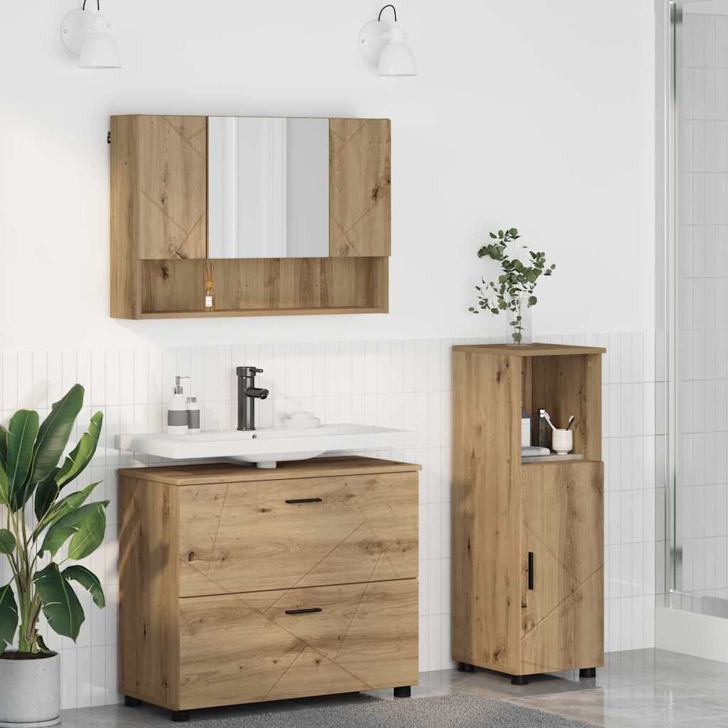 Badezimmermöbel-Set 3 Stk. Artisan-Eiche 76,5 x 35 x 64 cm