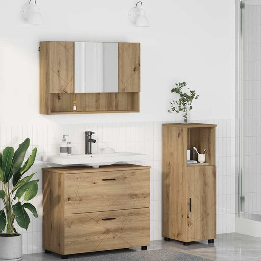 Badezimmermöbel-Set 3 Stk. Artisan-Eiche 76,5 x 35 x 64 cm