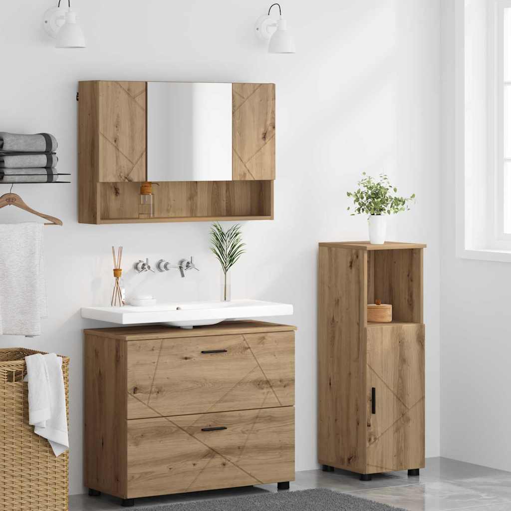 Badezimmermöbel-Set 3 Stk. Artisan-Eiche 76,5 x 35 x 64 cm