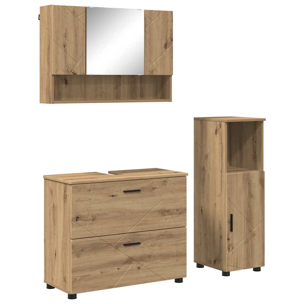 Badezimmermöbel-Set 3 Stk. Artisan-Eiche 76,5 x 35 x 64 cm