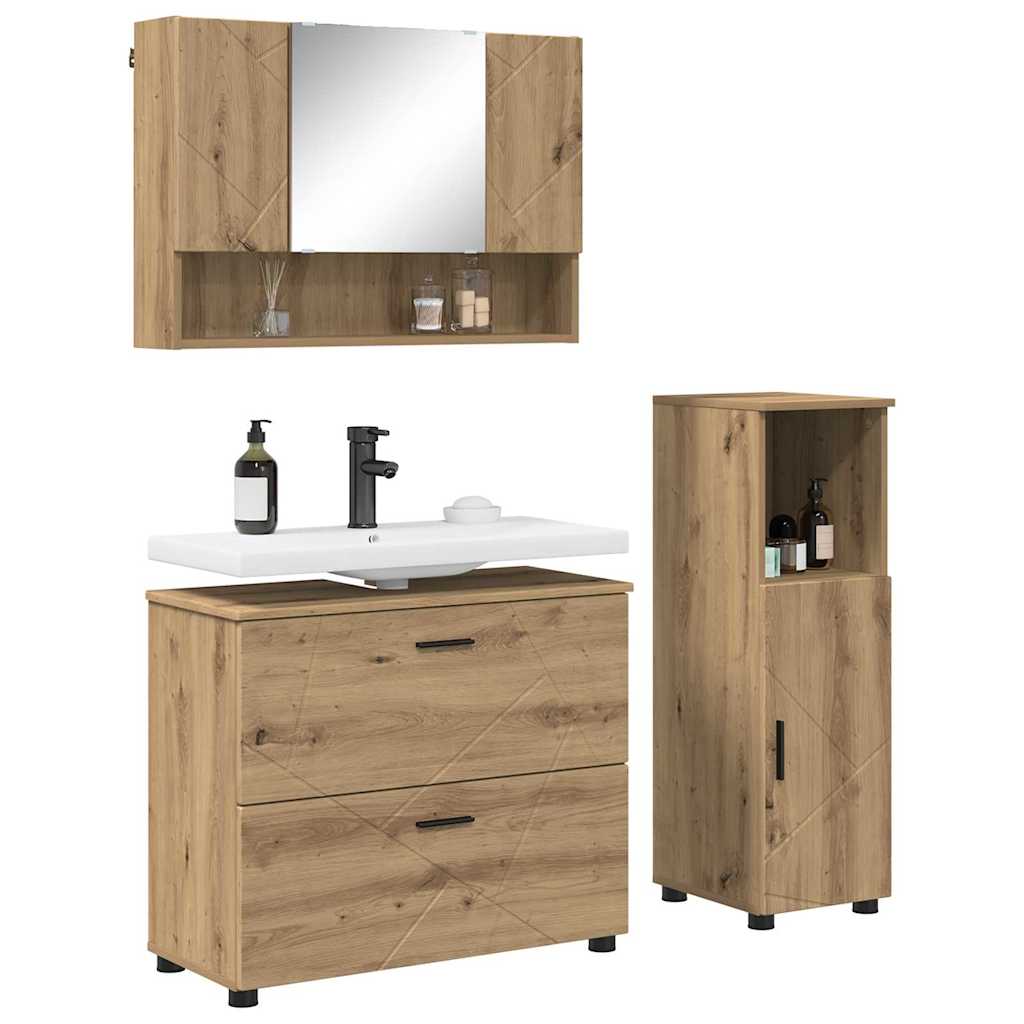 Badezimmermöbel-Set 3 Stk. Artisan-Eiche 76,5 x 35 x 64 cm
