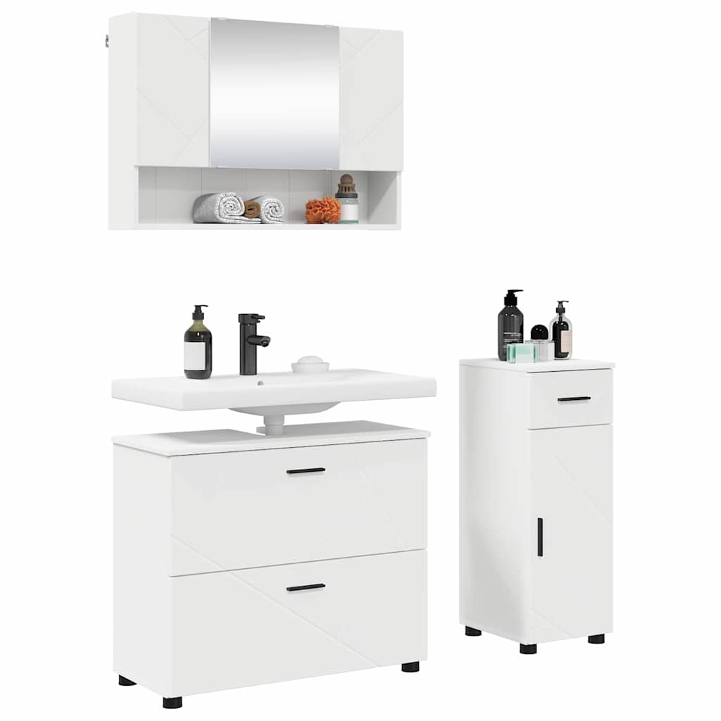 Badezimmermöbel-Set mit Regal 3 pcs Weiß Sperrholz und Metall