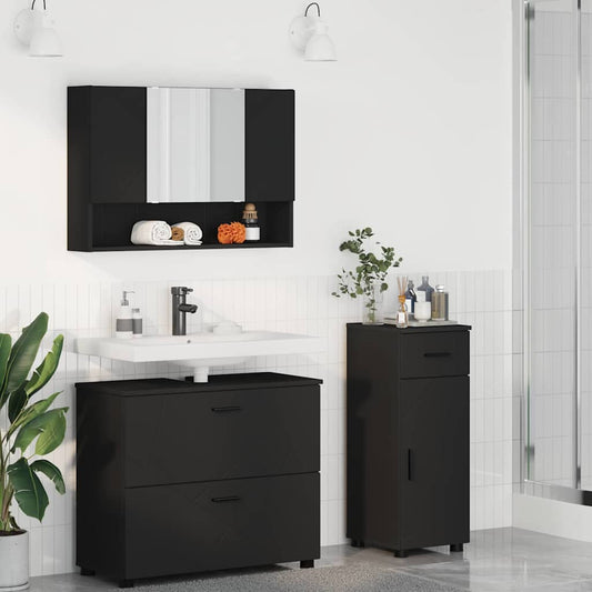 Badezimmermöbel-Set 3 stk. Schwarz 76,5 x 35 x 64 cm