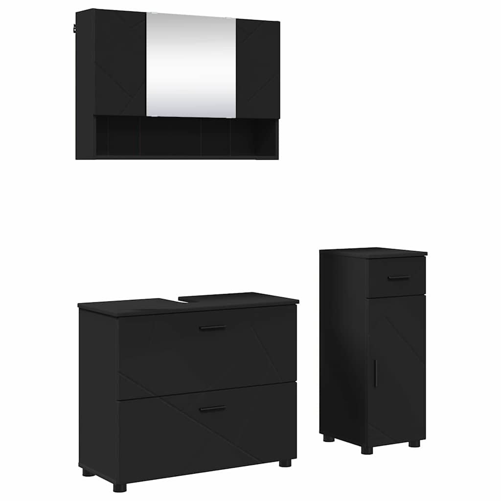 Badezimmermöbel-Set mit Tür 3 pcs Schwarz Sperrholz und Metall
