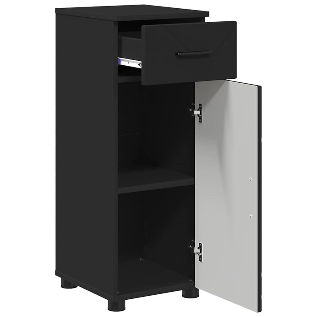 Badezimmermöbel-Set mit Tür 3 pcs Schwarz Sperrholz und Metall