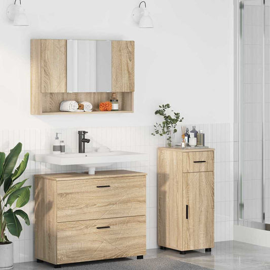 Badezimmermöbel-Set 3 stk. Sonoma-Eiche 76,5 x 35 x 64 cm