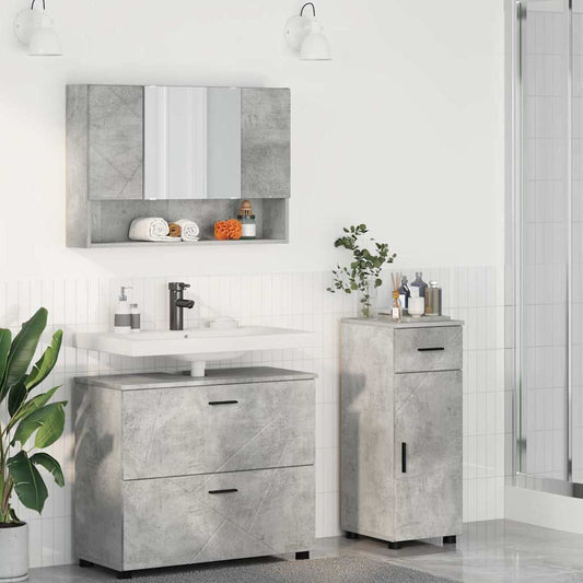 Badezimmermöbel-Set 3 stk. Beton Grau 76,5 x 35 x 64 cm