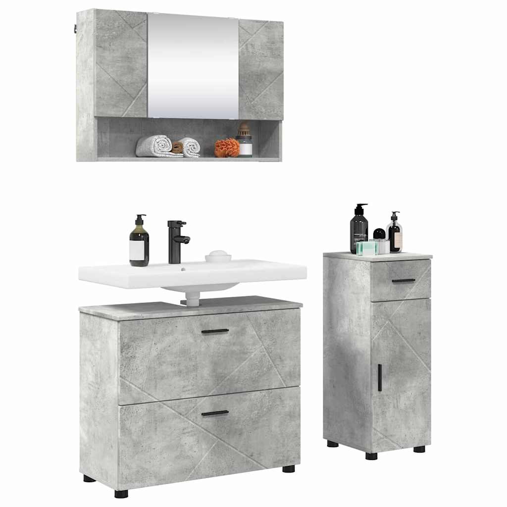 Badezimmermöbel-Set 3 pcs Beton Grau Sperrholz und Metall