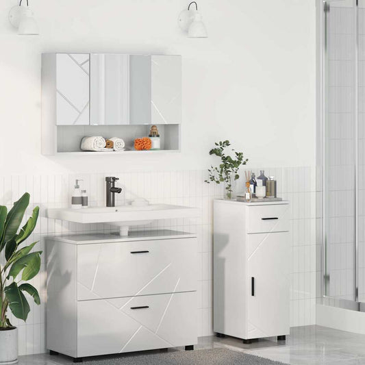 Badezimmermöbel-Set 3 stk. Hochglanz Weiß 76,5 x 35 x 64 cm
