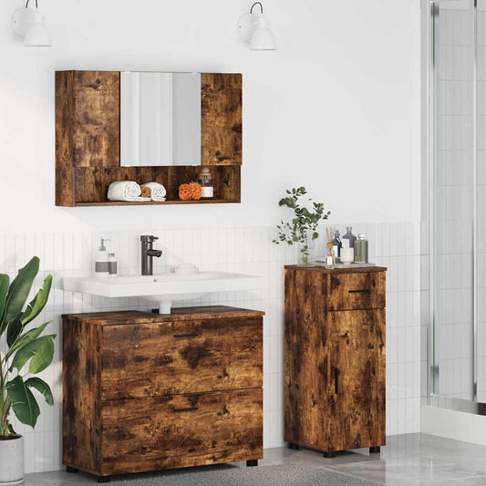 Badezimmermöbel-Set 3 stk. Geräucherte Eiche 76,5 x 35 x 64 cm