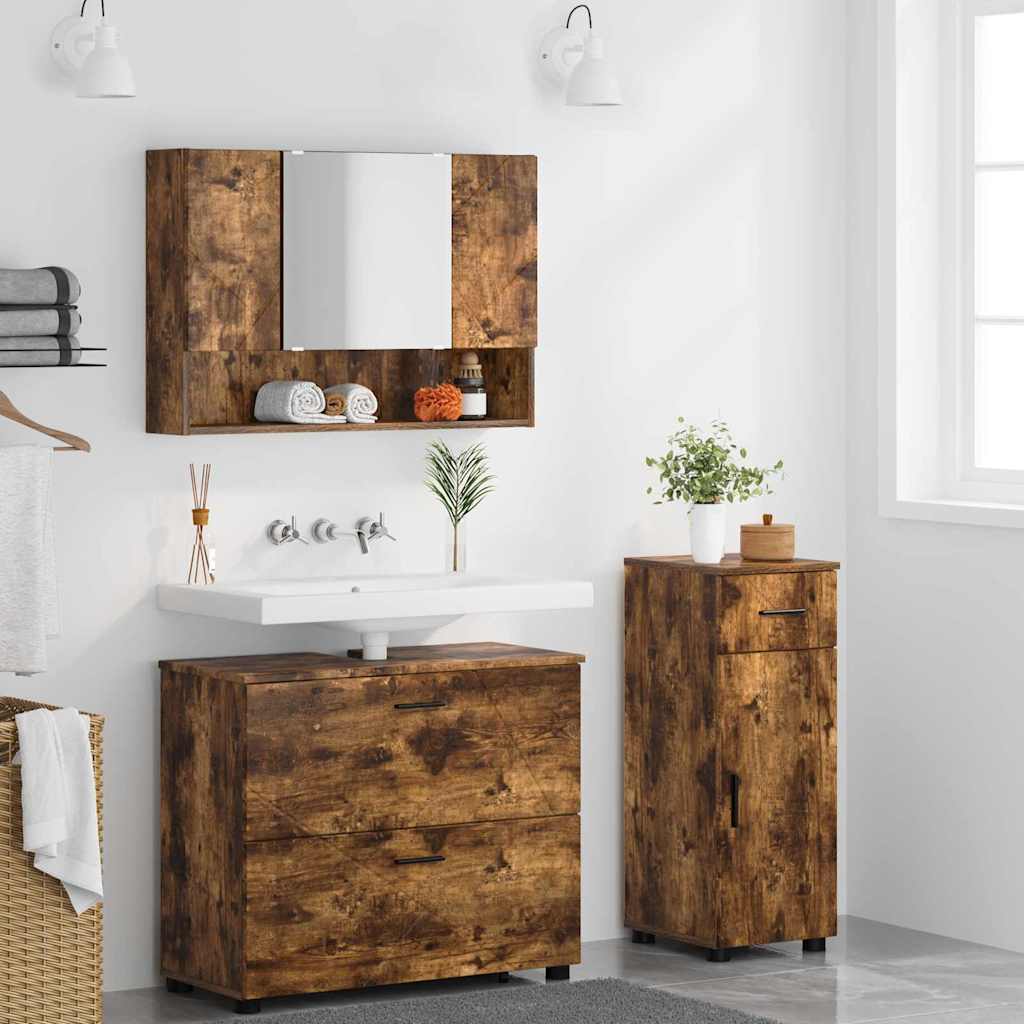 Badezimmermöbel-Set 3 stk. Geräucherte Eiche 76,5 x 35 x 64 cm