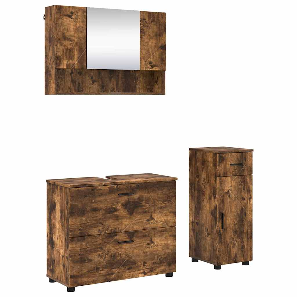 Badezimmermöbel-Set 3 stk. Geräucherte Eiche 76,5 x 35 x 64 cm