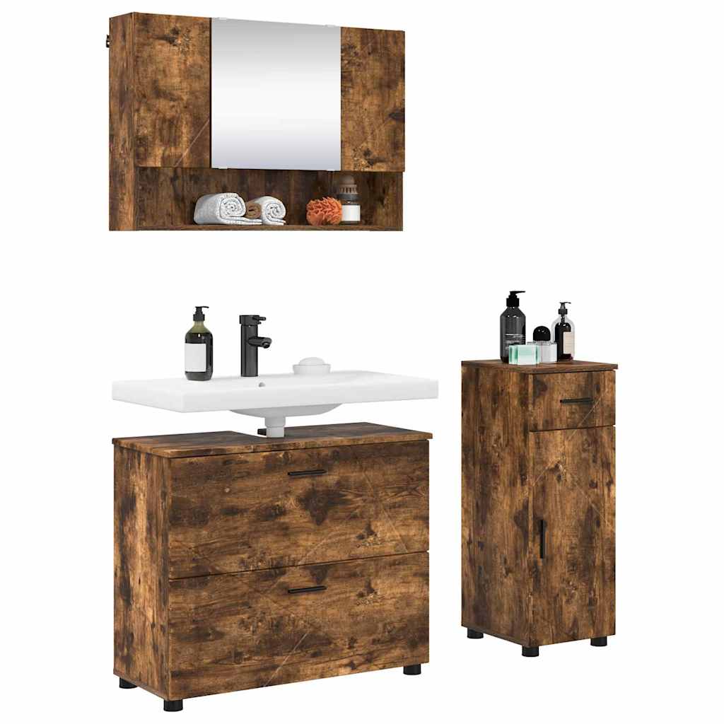 Badezimmermöbel-Set 3 stk. Geräucherte Eiche 76,5 x 35 x 64 cm