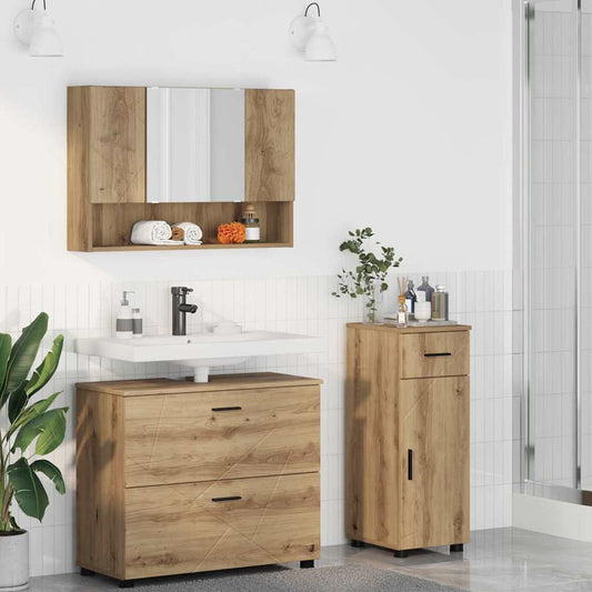 Badezimmermöbel-Set 3 Stk. Artisan-Eiche 76,5 x 35 x 64 cm