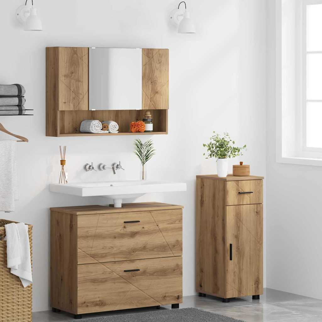 Badezimmermöbel-Set 3 Stk. Artisan-Eiche 76,5 x 35 x 64 cm