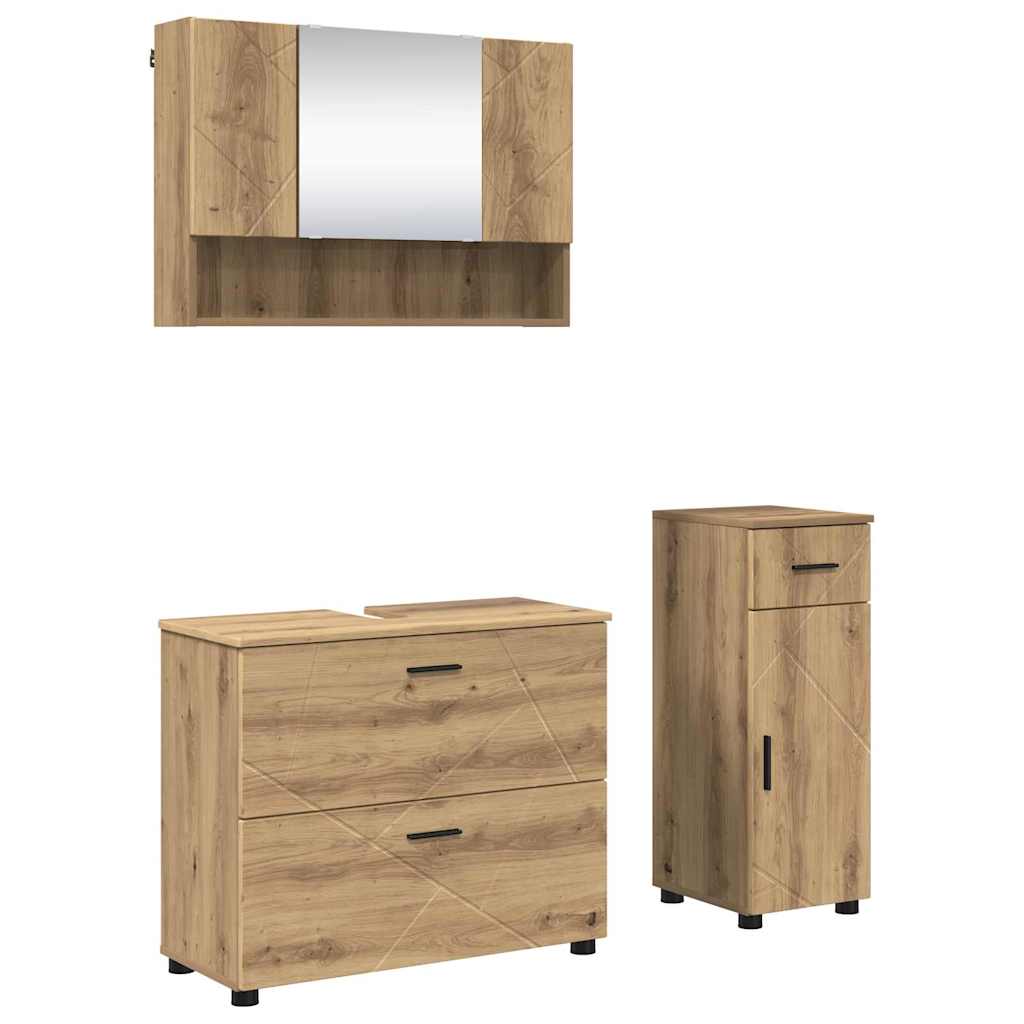 Badezimmermöbel-Set 3 Stk. Artisan-Eiche 76,5 x 35 x 64 cm
