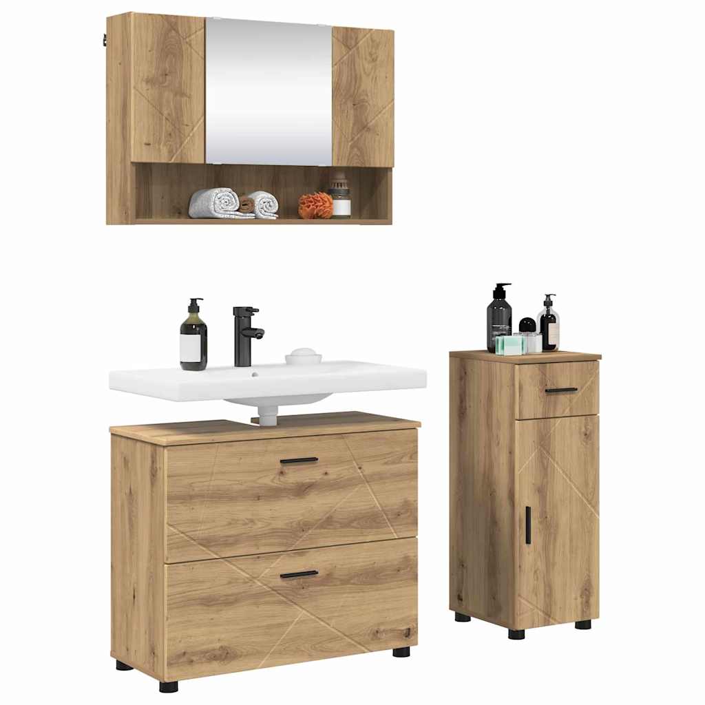 Badezimmermöbel-Set 3 Stk. Artisan-Eiche 76,5 x 35 x 64 cm