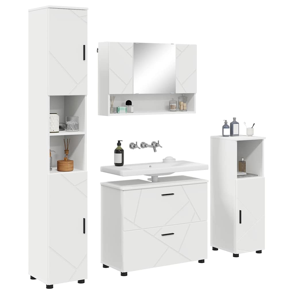 Badezimmermöbel-Set mit Regal 4 pcs Weiß Sperrholz und Metall